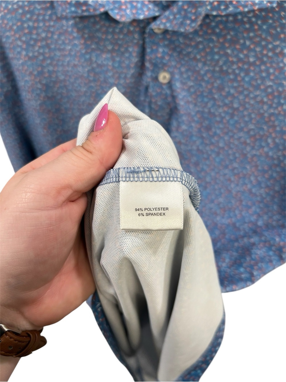 Peter Millar Summer Comfort Polo Shirt Blue Print Performance Golf Size L - Picture 4 of 5